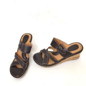Born Womens Brown Leather Wedge Sandal Espadrille Shoes Size 10